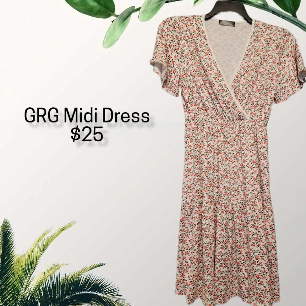 Ivory Floral Surplice Tiered Midi Dress - Picture 1 of 3